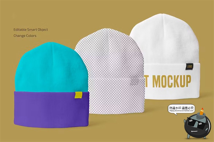 图片[2]-潮牌无檐帽保暖毛线帽头套帽子品牌logo标识贴图样机PSD模板素材-设计猿