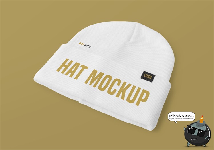 图片[3]-潮牌无檐帽保暖毛线帽头套帽子品牌logo标识贴图样机PSD模板素材-设计猿