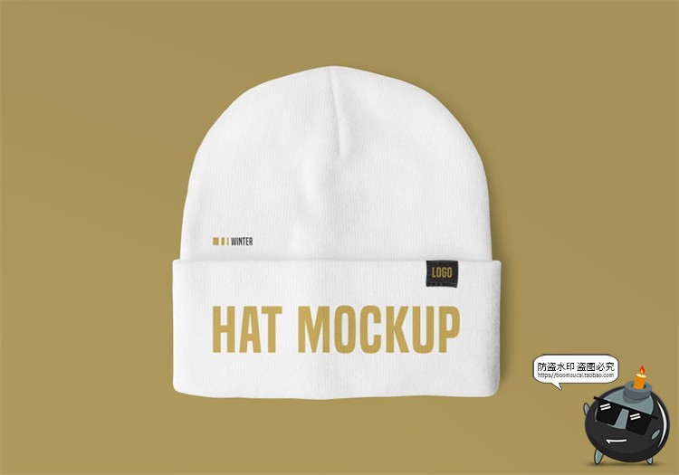 潮牌无檐帽保暖毛线帽头套帽子品牌logo标识贴图样机PSD模板素材-设计猿