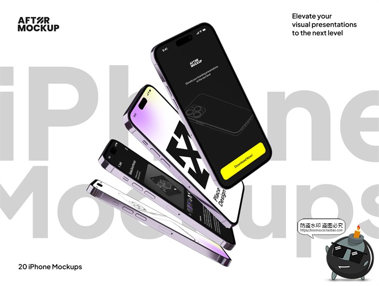 图片[1]-垂直悬浮iPhone15Pro手机屏幕APP UI演示样机贴图PSD模板样机素材-设计猿