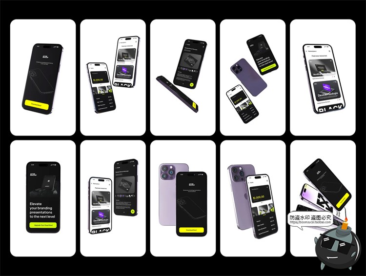 图片[2]-垂直悬浮iPhone15Pro手机屏幕APP UI演示样机贴图PSD模板样机素材-设计猿