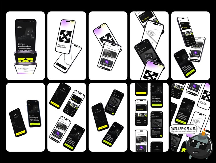 图片[3]-垂直悬浮iPhone15Pro手机屏幕APP UI演示样机贴图PSD模板样机素材-设计猿