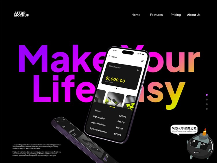 垂直悬浮iPhone15Pro手机屏幕APP UI演示样机贴图PSD模板样机素材-设计猿