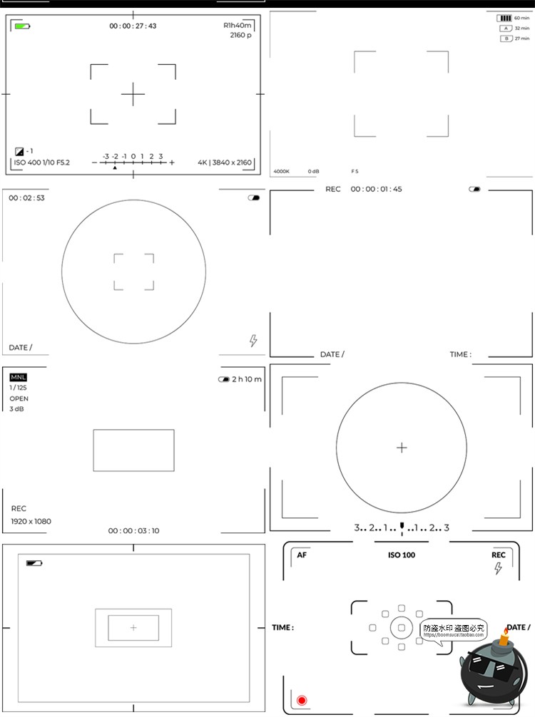 复古胶片电影大片视频取景器相机瞄准边框PNG高清免抠叠加图素材-设计猿