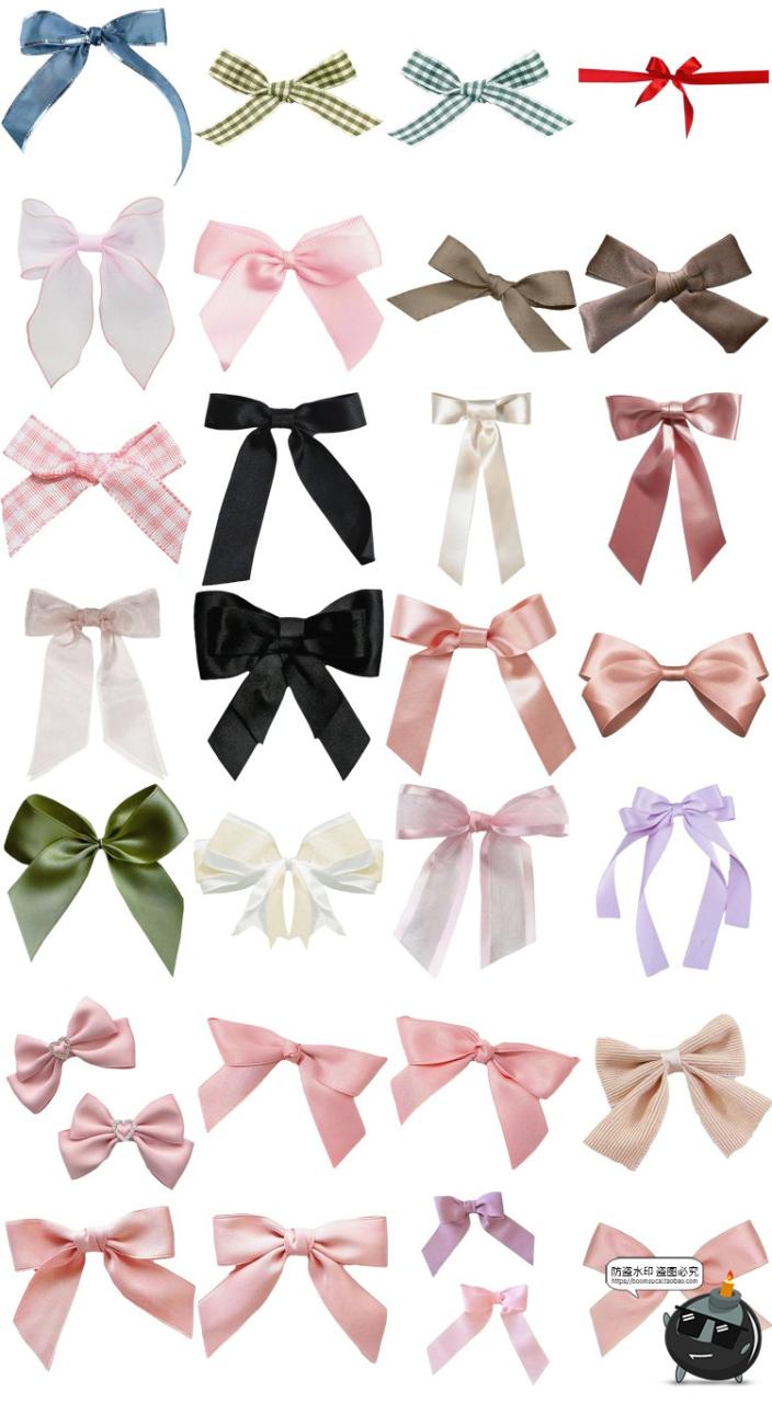 甜美风蝴蝶结手账装饰贴纸美工美化美式复古彩结PNG免抠图片素材-设计猿