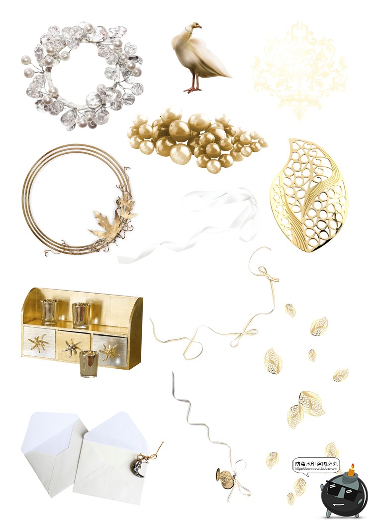 复古古典西方中世纪欧式宫廷风物品物件时钟手账PNG免抠图案素材-设计猿