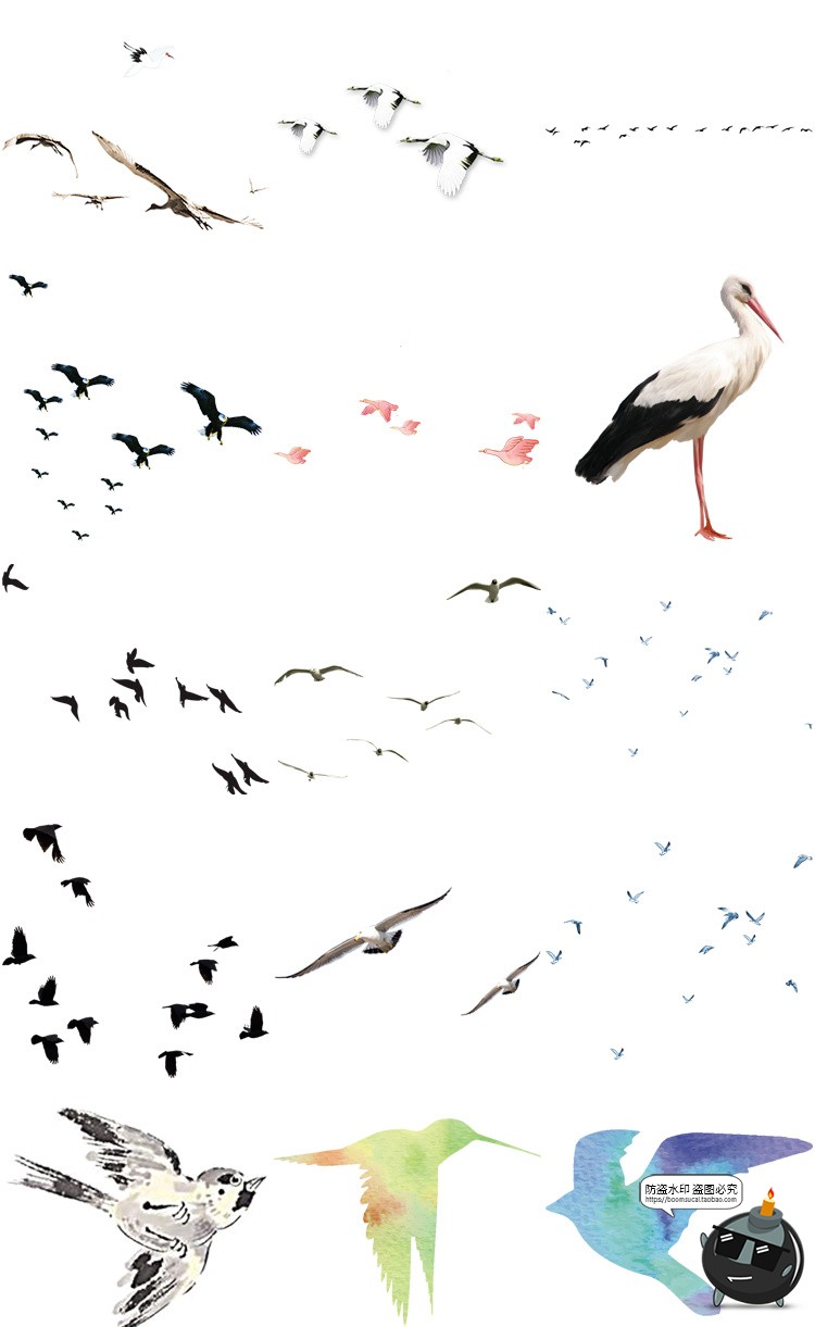 鸟群剪影鸟类飞鸟仙鹤透明背景图案ps后期美化免扣PNG免抠素材-设计猿