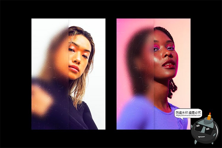 图片[3]-潮流半透明磨砂毛玻璃照片图像模糊雾化滤镜特效样机PSD模板素材-设计猿