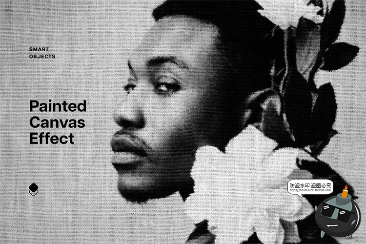 图片[1]-帆布织物粗麻布亚麻材质绘画画像图像照片特效样机PSD模板PS素材-设计猿