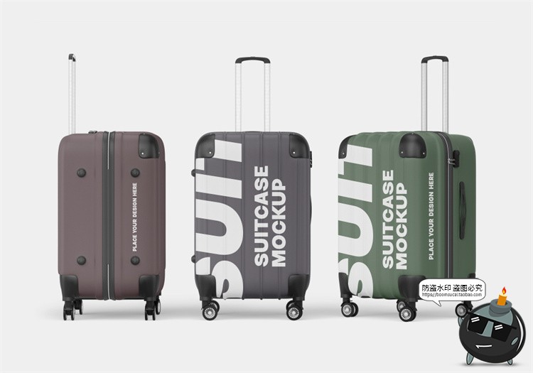 拉杆式行李箱拉链旅行箱模型外观贴图效果展示样机PSD模板PS素材-设计猿