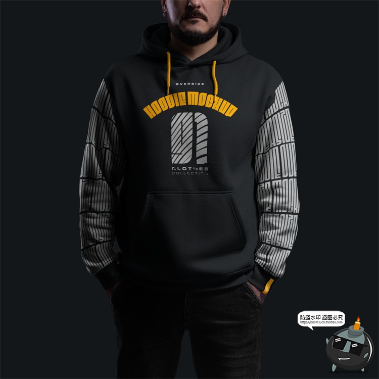 图片[2]-潮牌Oversize连帽卫衣上装外套服装男模特展示效果图样机PSD素材-设计猿