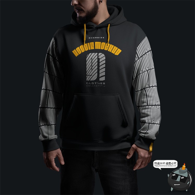 图片[3]-潮牌Oversize连帽卫衣上装外套服装男模特展示效果图样机PSD素材-设计猿