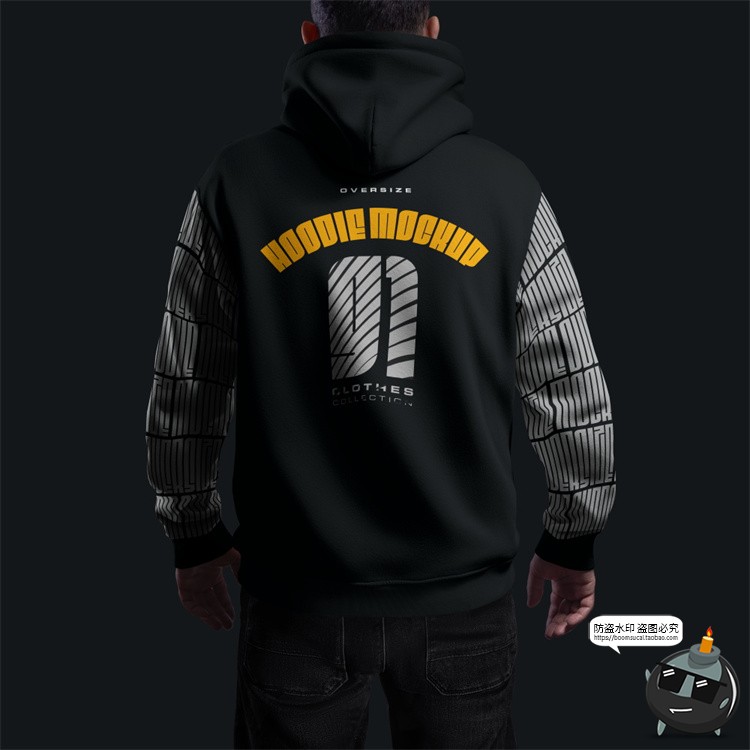 图片[5]-潮牌Oversize连帽卫衣上装外套服装男模特展示效果图样机PSD素材-设计猿