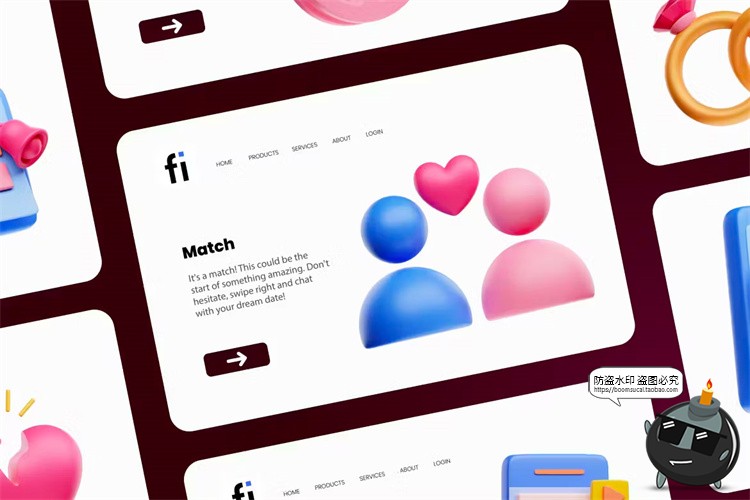 3D情人节爱心情侣礼物恋爱心碎戒指icon图标PNG免抠图片PSD素材-设计猿