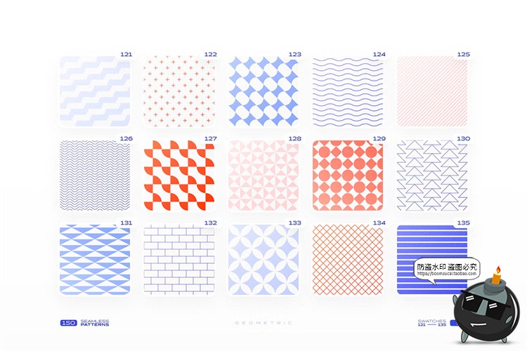 时尚简约抽象几何JPG图形无缝底纹拼接印花AI图案PAT+PNG+PSD素材-设计猿