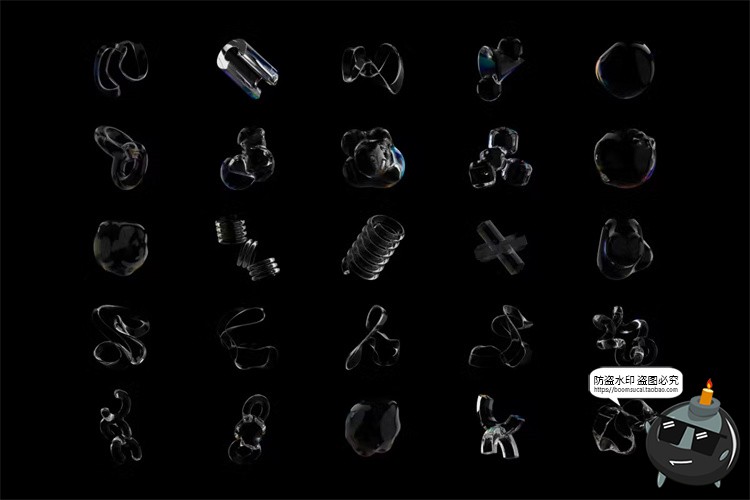 科幻晶体半透明3D水晶玻璃水珠气泡抽象几何图形PNG免抠图片素材-设计猿