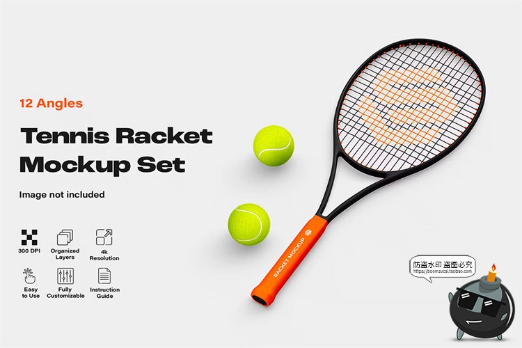 图片[1]-网球拍训练球拍线logo标识贴图模型智能展示效果图PSD样机PS素材-设计猿