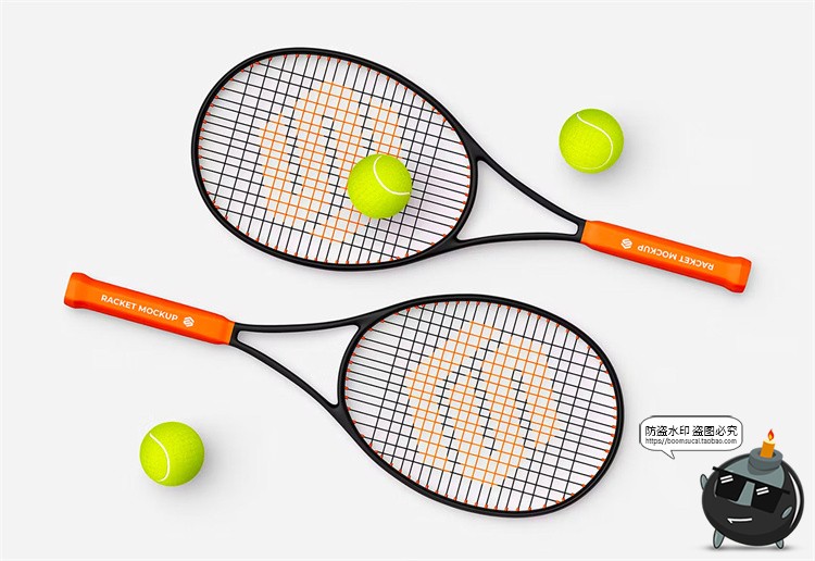 网球拍训练球拍线logo标识贴图模型智能展示效果图PSD样机PS素材-设计猿