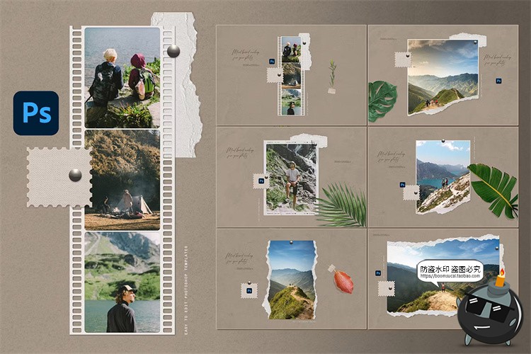 图片[1]-拍立得情绪版照片相片相纸撕纸边缘样机贴图效果展示PSD模板素材-设计猿