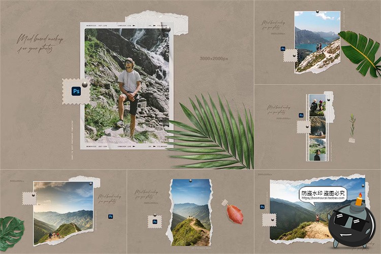 图片[3]-拍立得情绪版照片相片相纸撕纸边缘样机贴图效果展示PSD模板素材-设计猿