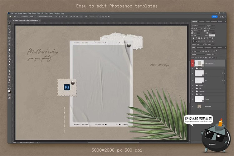 图片[4]-拍立得情绪版照片相片相纸撕纸边缘样机贴图效果展示PSD模板素材-设计猿