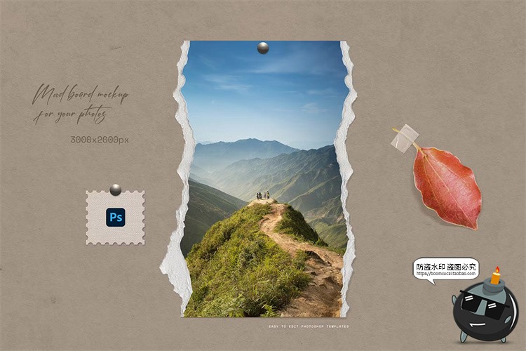 图片[5]-拍立得情绪版照片相片相纸撕纸边缘样机贴图效果展示PSD模板素材-设计猿