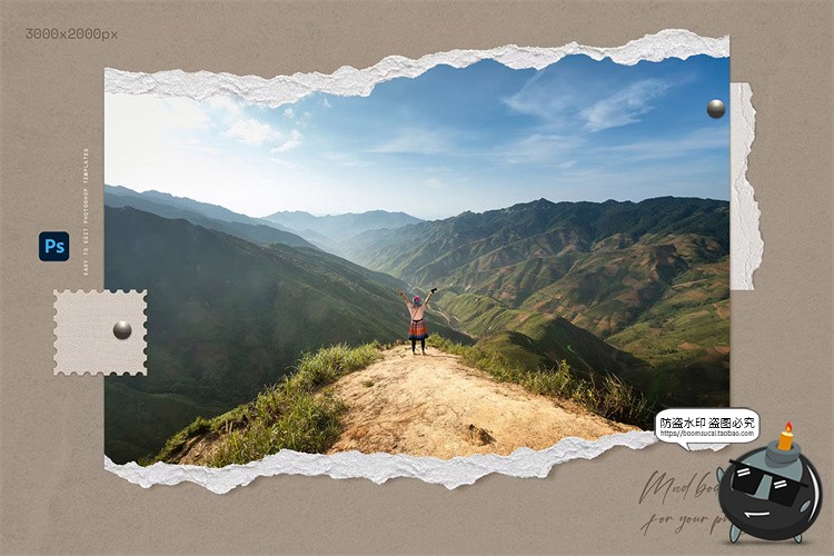 图片[6]-拍立得情绪版照片相片相纸撕纸边缘样机贴图效果展示PSD模板素材-设计猿