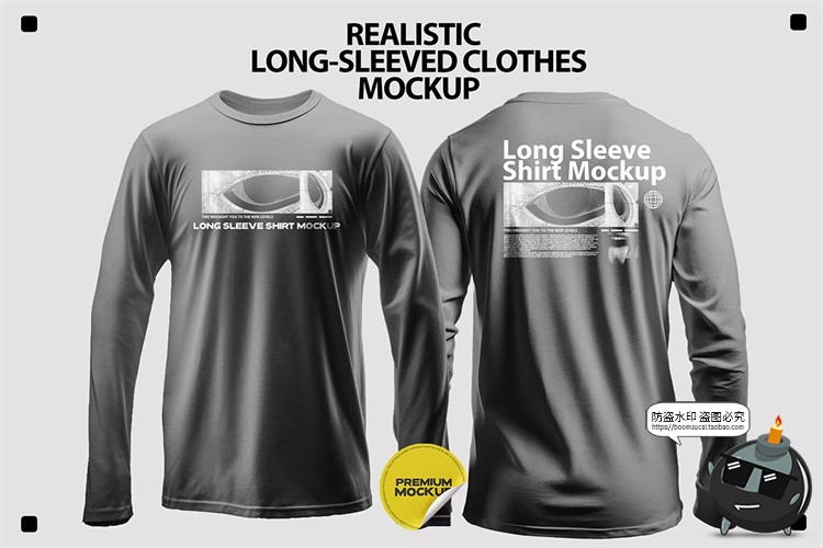图片[1]-长袖圆领运动T恤衫上衣修身logo图案印花贴图样机PSD模板PS素材-设计猿