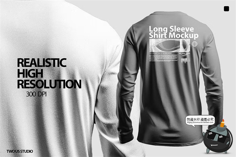 图片[2]-长袖圆领运动T恤衫上衣修身logo图案印花贴图样机PSD模板PS素材-设计猿