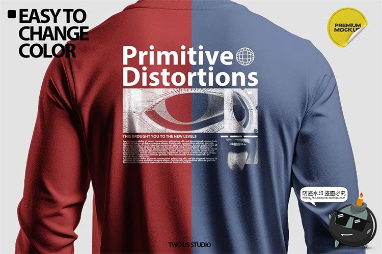 图片[3]-长袖圆领运动T恤衫上衣修身logo图案印花贴图样机PSD模板PS素材-设计猿
