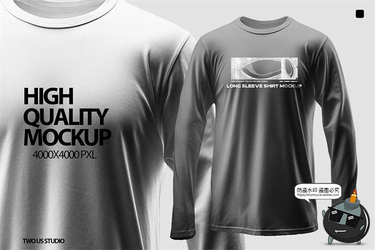 图片[4]-长袖圆领运动T恤衫上衣修身logo图案印花贴图样机PSD模板PS素材-设计猿