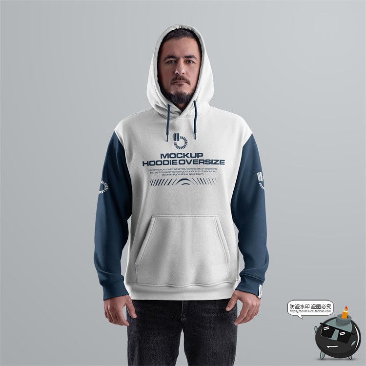 图片[3]-大码Oversize潮牌连帽卫衣带帽模特展示效果帽衫服装样机PSD素材-设计猿