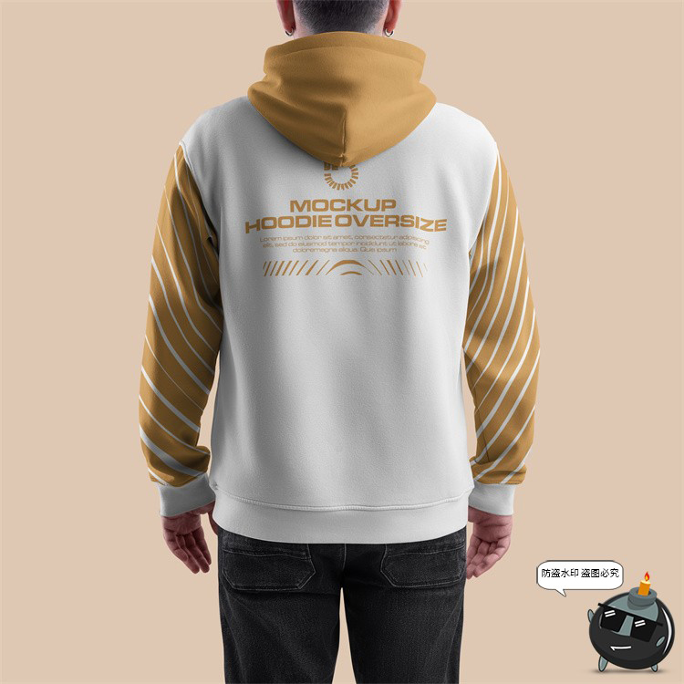 图片[2]-大码Oversize男装长袖连帽卫衣外套服装模特效果展示样机PSD素材-设计猿