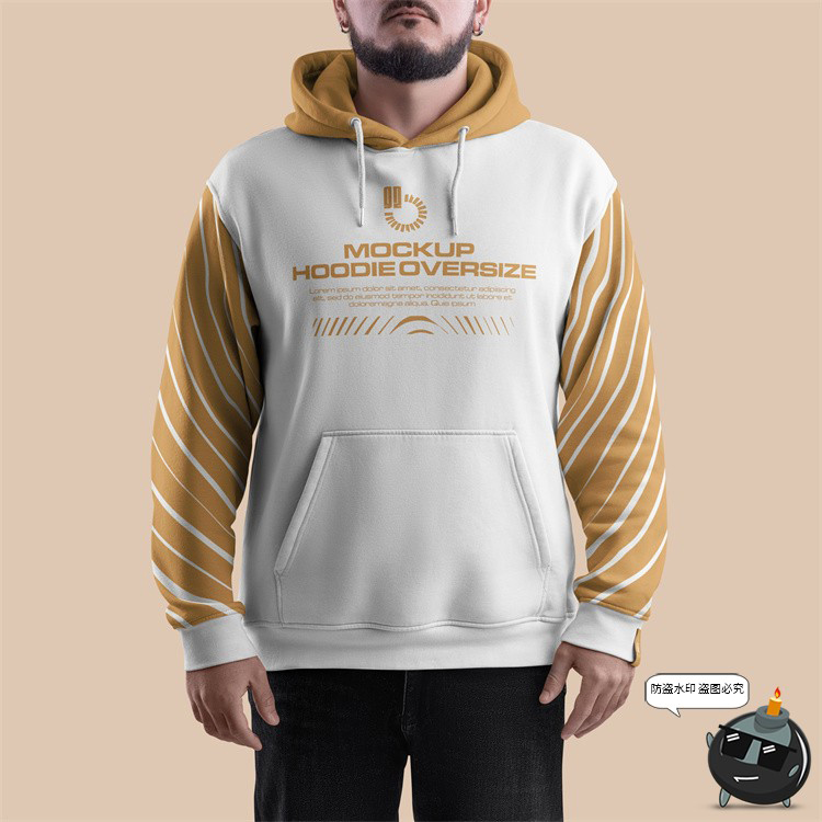 图片[3]-大码Oversize男装长袖连帽卫衣外套服装模特效果展示样机PSD素材-设计猿