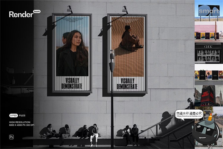 图片[1]-户外招贴灯箱LED屏幕广告海报街拍场景展示效果图PSD模板样机素材-设计猿