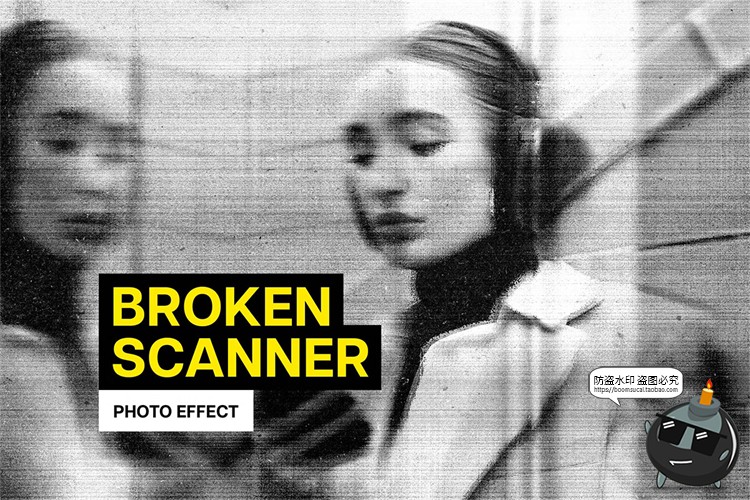 图片[1]-潮流复古单色黑白影印故障风拉伸扭曲图滤镜样机特效PSD模板素材-设计猿