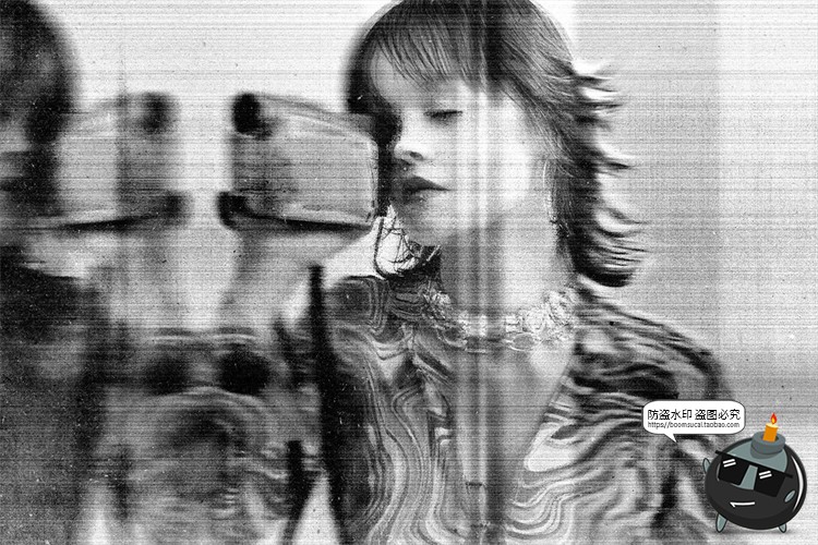 图片[5]-潮流复古单色黑白影印故障风拉伸扭曲图滤镜样机特效PSD模板素材-设计猿