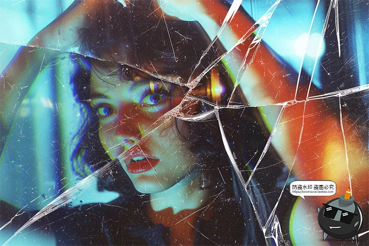 图片[2]-玻璃破碎裂纹划痕效果照片人像修图后期合成特效样机PSD模板素材-设计猿