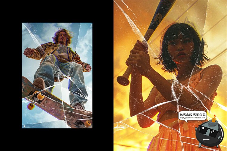 图片[5]-玻璃破碎裂纹划痕效果照片人像修图后期合成特效样机PSD模板素材-设计猿