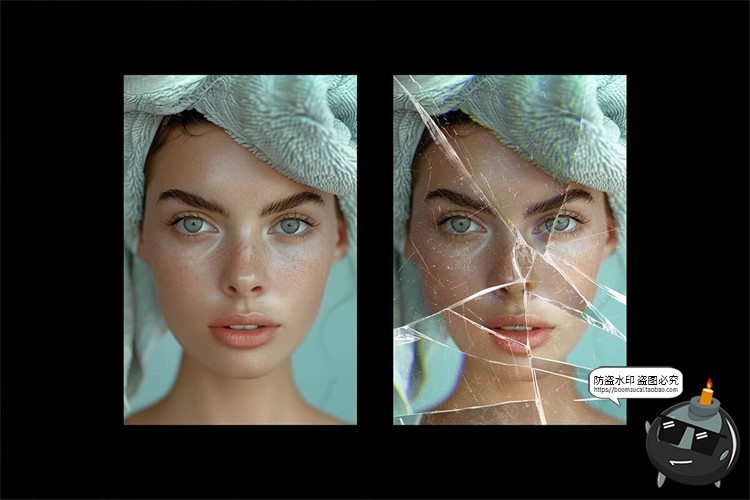 图片[6]-玻璃破碎裂纹划痕效果照片人像修图后期合成特效样机PSD模板素材-设计猿