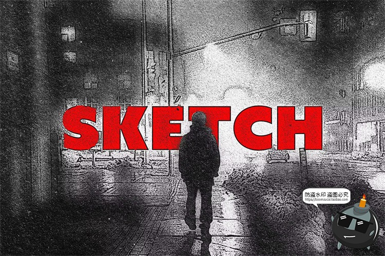 图片[1]-黑白单色素描照片线稿碳素铅笔效果海报漫画特效样机PSD模板素材-设计猿