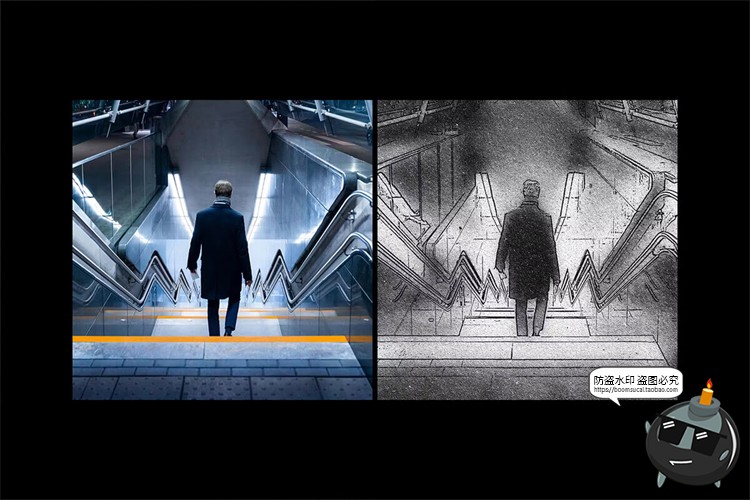 图片[3]-黑白单色素描照片线稿碳素铅笔效果海报漫画特效样机PSD模板素材-设计猿