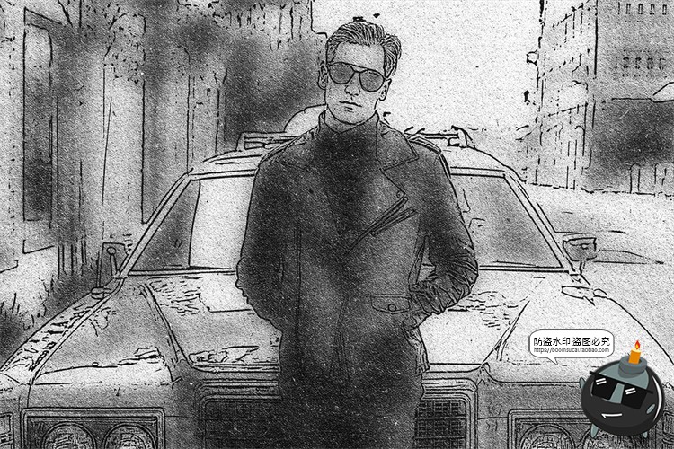 图片[5]-黑白单色素描照片线稿碳素铅笔效果海报漫画特效样机PSD模板素材-设计猿