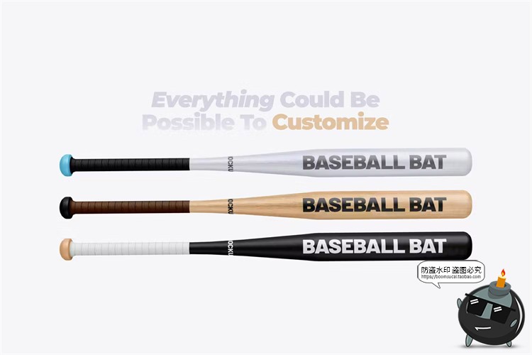 图片[2]-木质棒球棒木棍模型品牌logo标识智能贴图样机展示PSD模板PS素材-设计猿