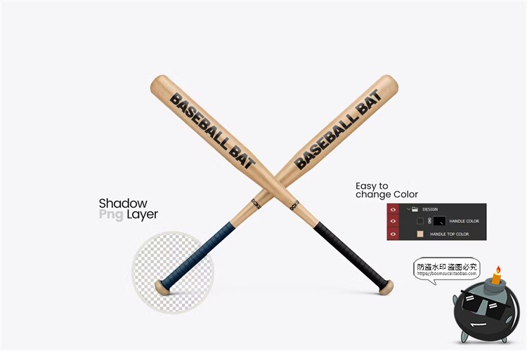 图片[3]-木质棒球棒木棍模型品牌logo标识智能贴图样机展示PSD模板PS素材-设计猿