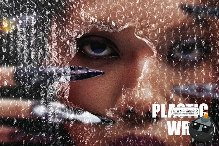 图片[1]-潮流撕裂破损气泡塑料袋叠加效果图片后期特效滤镜样机模板PS素材-设计猿