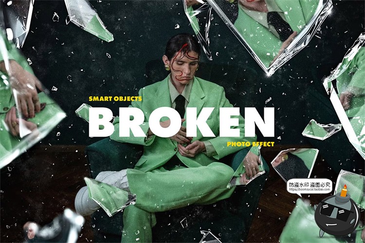 图片[1]-创意时尚潮流碎玻璃颗粒破裂爆炸飞溅图像照片特效样机海报PS素材-设计猿