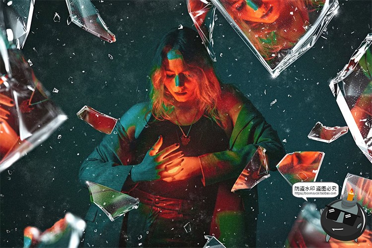 图片[2]-创意时尚潮流碎玻璃颗粒破裂爆炸飞溅图像照片特效样机海报PS素材-设计猿