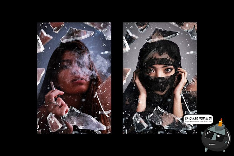 图片[7]-创意时尚潮流碎玻璃颗粒破裂爆炸飞溅图像照片特效样机海报PS素材-设计猿