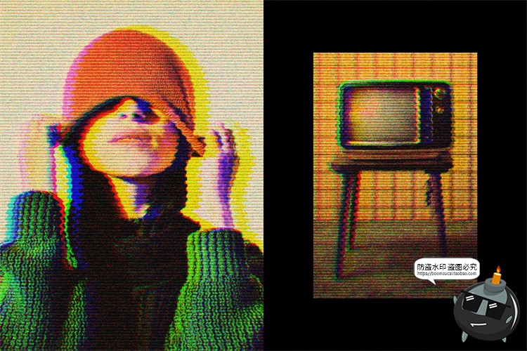 复古VHS故障照片图像电视信号图片抖动失真特效样机PSD模板素材-设计猿